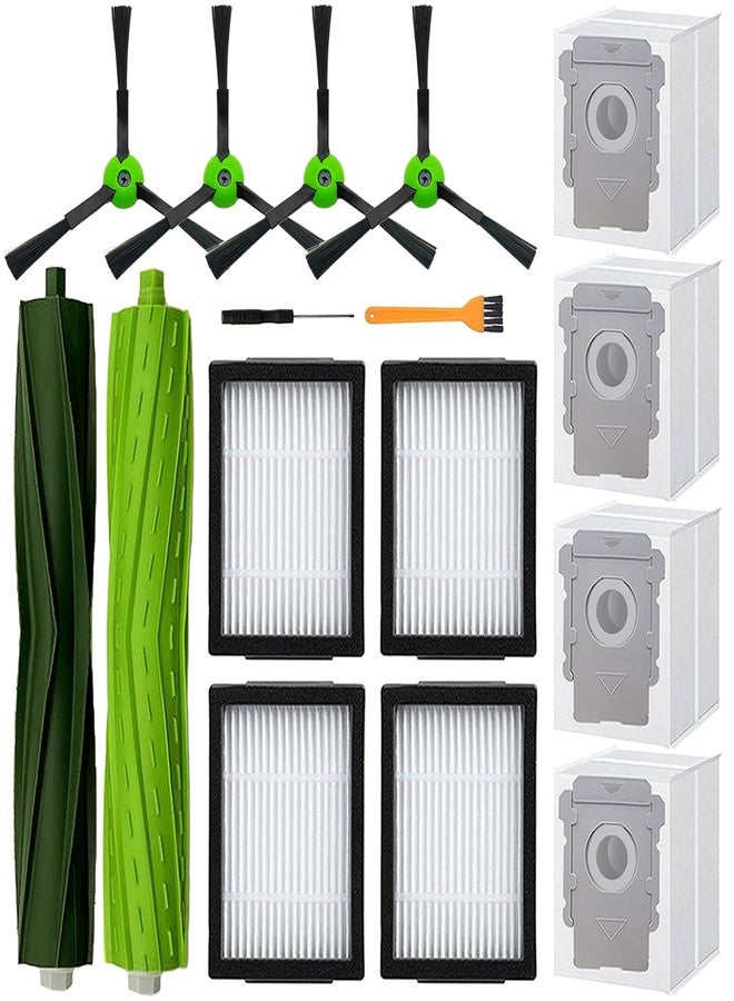 قطع غيار لروبوت التنظيف iRobot Roomba E5 E6 E7 i2 i3 i3+i4 i4+ i5 i5+ i6 i6+ i7 i7+ i8 i8+/Plus i1 E ij Series، تتضمن: مجموعة واحدة من فرش التنظيف الدوارة متعددة الأسطح، 4 أكياس للمكنسة الكهربائية، 4 فلاتر، 4 فرش جانبية. - Image 1